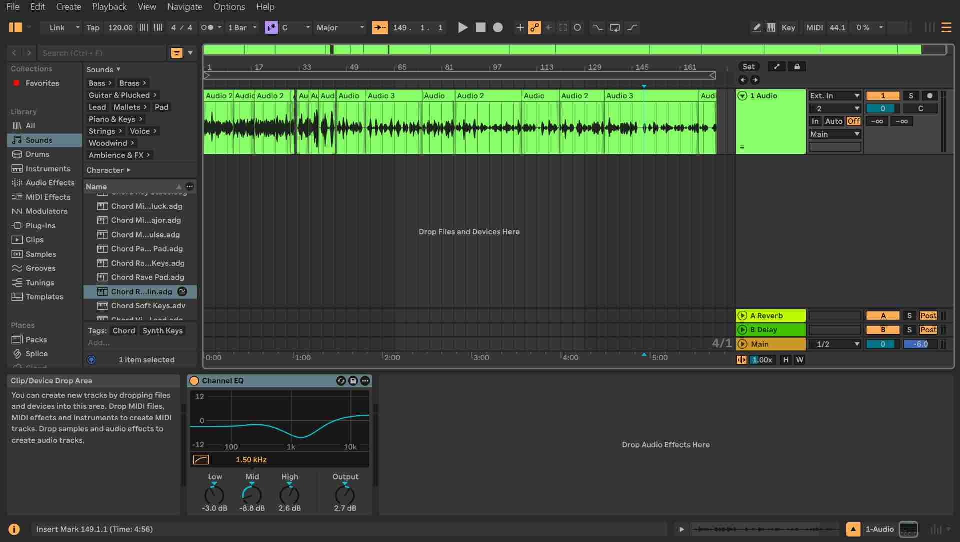 Arrangement view of all voice clips in Ableton